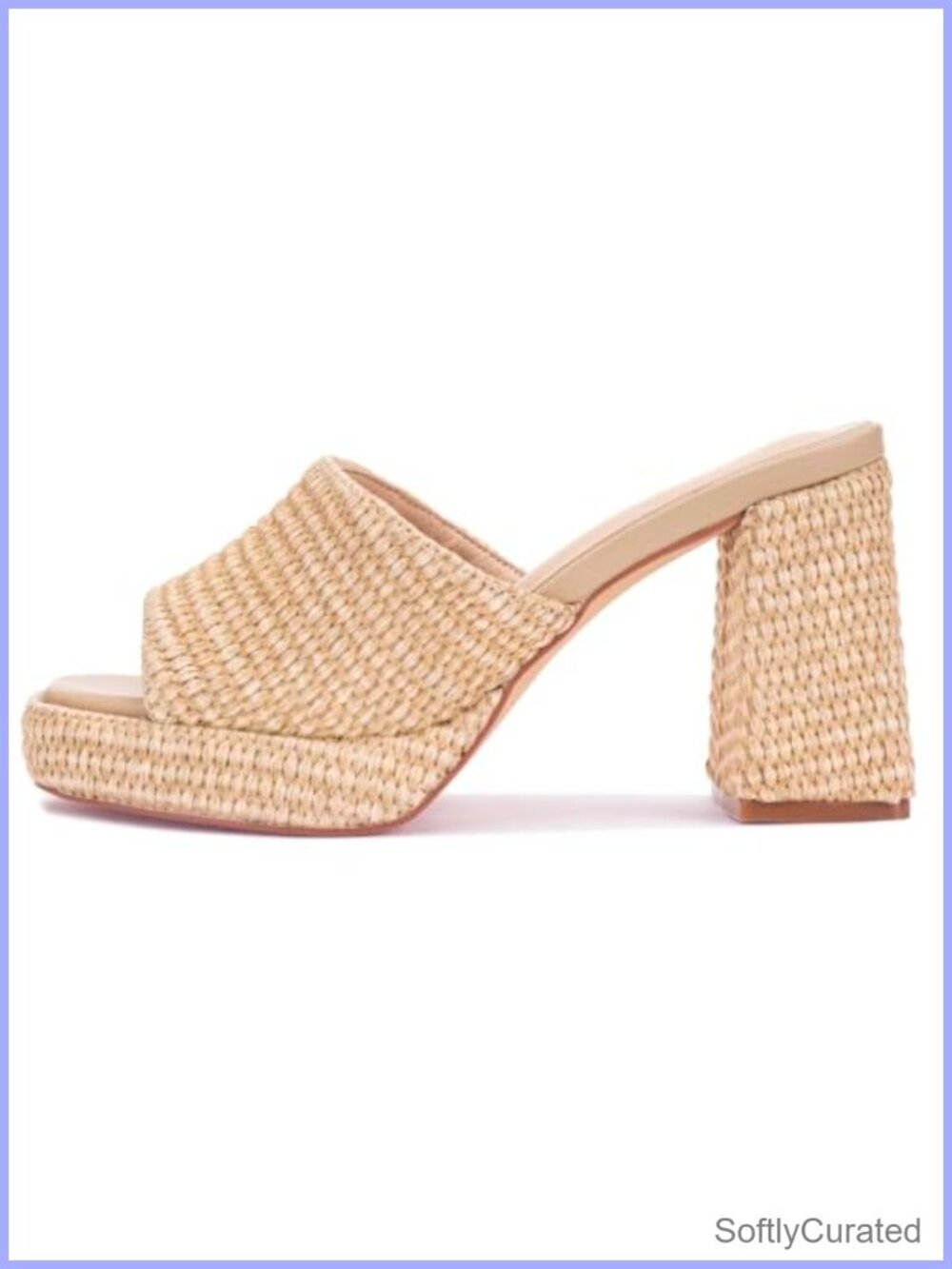 Raffia Heeled Sandals Platform Wedge Slip On Block Heel Open Toe Slides